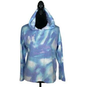 CENY Tie Dye Pullover Hoodie Size Medium Long Sleeve Blue / White Soft Cozy NEW